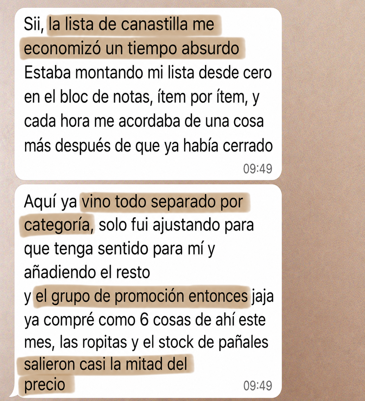 Mensaje de una mamá: …resolver la canastilla gastando menos