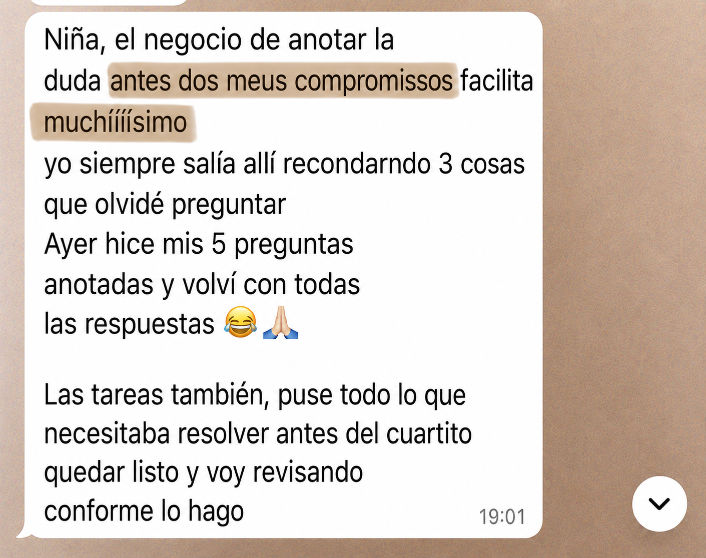 Mensaje de una mamá: …llegar preparada a cada semana