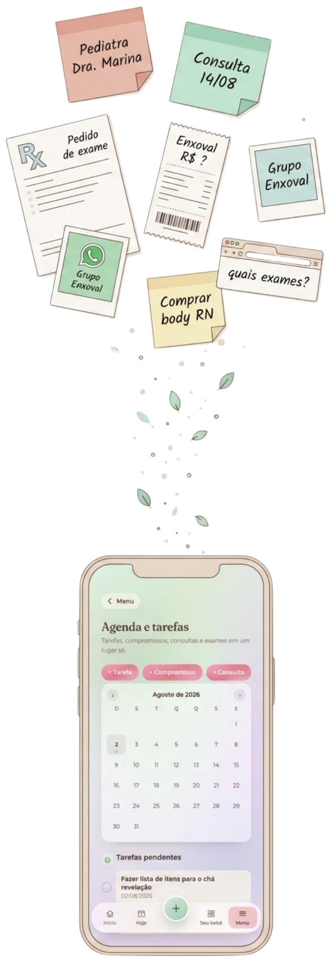 Anotaciones sueltas, capturas y recibos organizados dentro del Diario