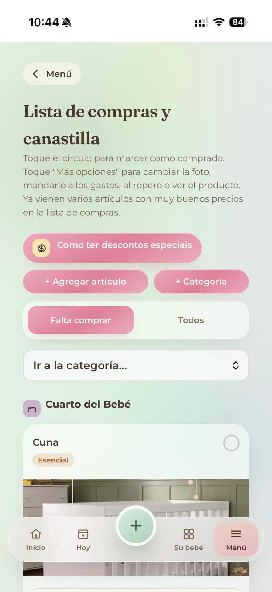 Canastilla y lista de compras